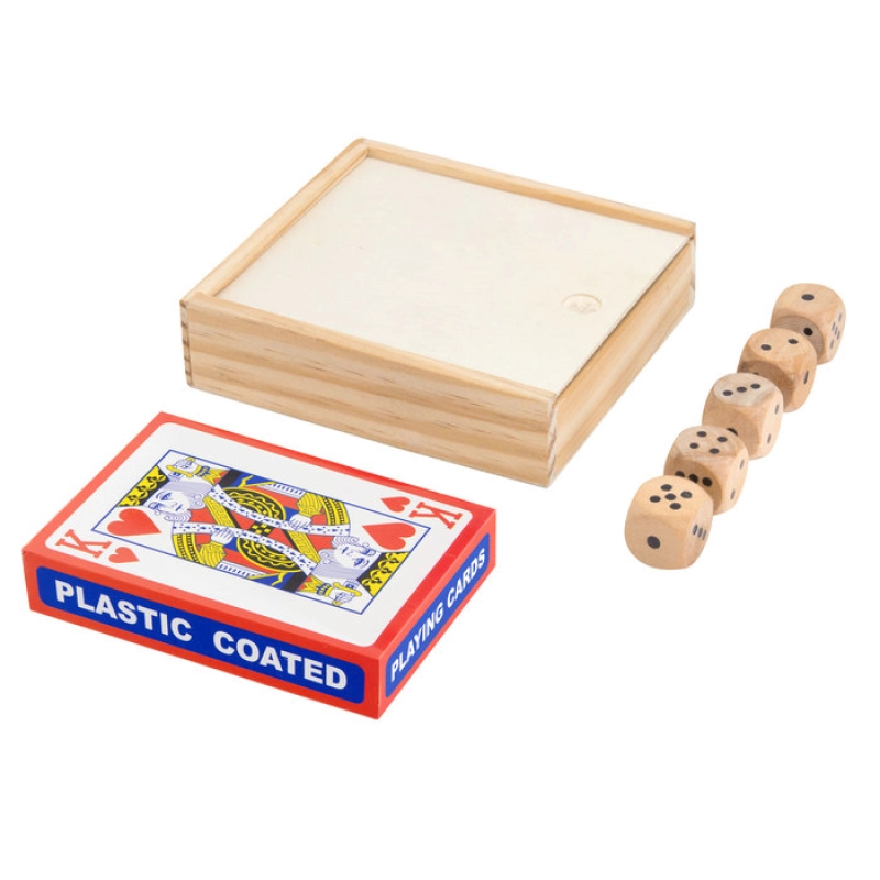 Juego de Mesa con Naipes y 5 dados en caja de madera