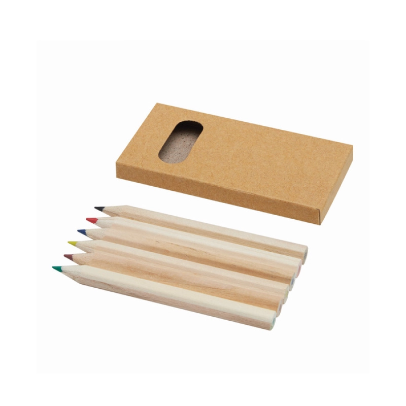 Set de 6 mini lapices de colores en caja, tamaño 4.5 x 9 x 0.8 cmts