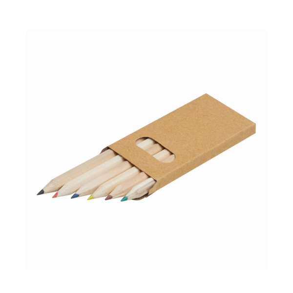 Set de 6 mini lapices de colores en caja, tamaño 4.5 x 9 x 0.8 cmts