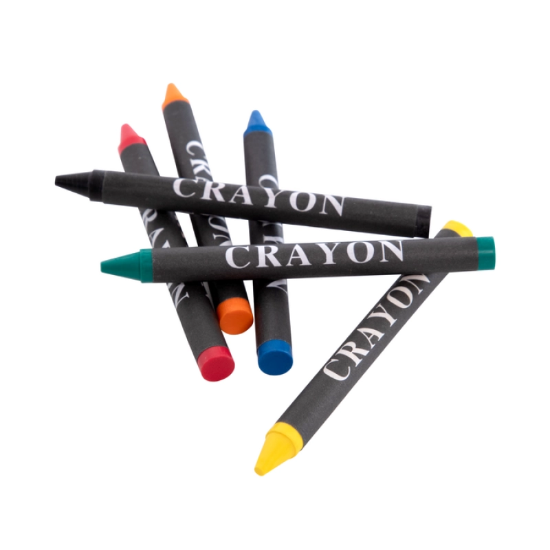 Set de 6 mini crayones de colores, en caja, tamaño 5 x 9 x 0.9 cmts