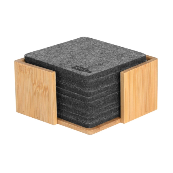 Set de 10 portavasos en plastico reciclado, en caja de bambu