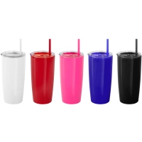 Mug doble pared con Pitillo, de 600 ml, tamaño 18.6 x 6 cmts, en caja