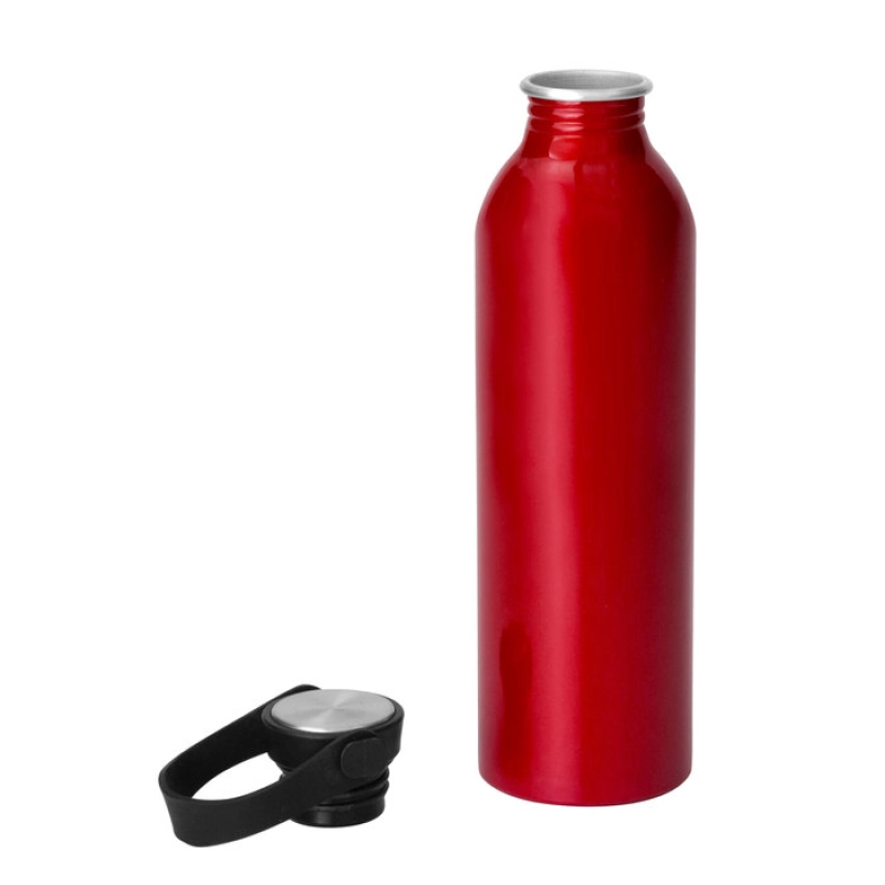 Botella de aluminio de 640 ml, acabado brillante, tapa rosca, 23 x 6.5 cmts