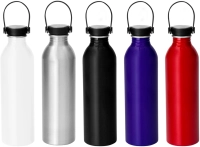 Botella de aluminio de 640 ml, acabado brillante, tapa rosca, 23 x 6.5 cmts