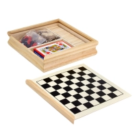 Set de Multiples Juegos en 1, en caja de madera de 17 x 17 x 4 cmts
