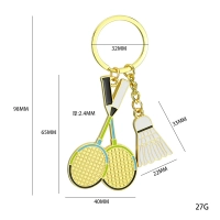 Llavero Metalico diseño Raquetas y Pluma de Badmington