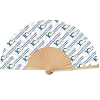 Ventilador o Abanico Manual, manija madera con poliester algodon, 23 x 3.5 cmts