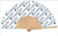 Ventilador o Abanico Manual, manija madera con poliester algodon, 23 x 3.5 cmts
