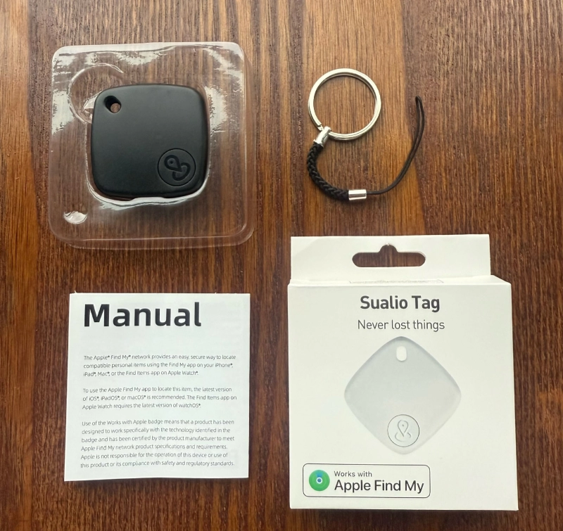 Llavero Sualio Tag, imitacion Airtag, de 38 x 38 x 7 mm, en caja de carton