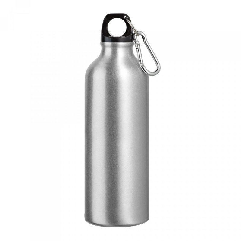 Botella Murray, en aluminio, 650 ml,  tapa plastica y mosquetón, de 21.5 x 7 cmts,