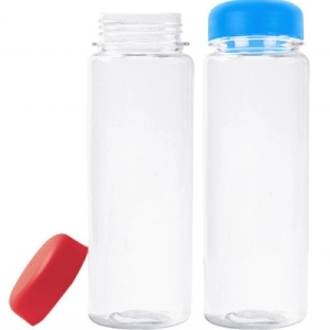 Botella Stark, plastica transparente con tapa de color, 500 ml., 18 x 6.5 cmts