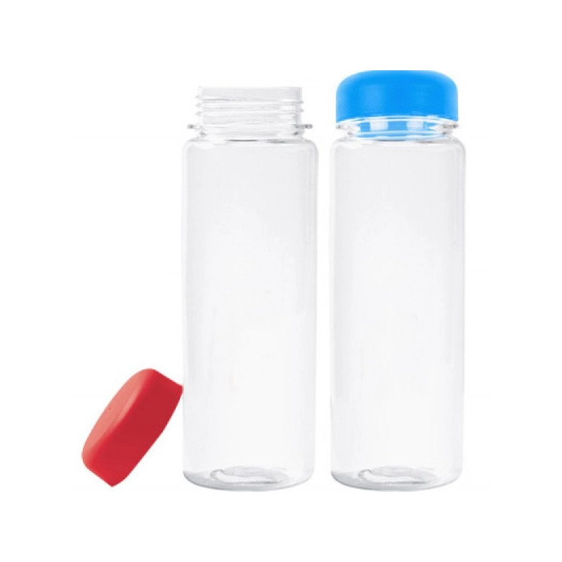 Botella Stark, plastica transparente con tapa de color, 500 ml., 18 x 6.5 cmts