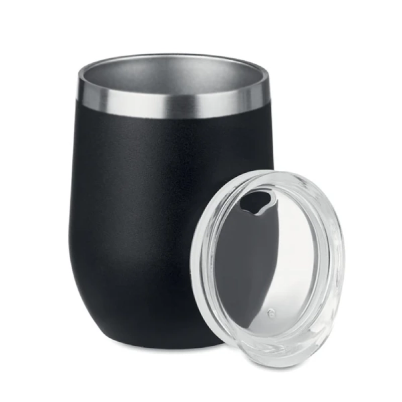 Mug Dominica 350 ml, doble pared acero inox, tapa cierre presion, 12 x 6.8 cm
