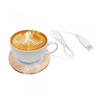 Calentador Kaffee, con cable USB, 5W, en acero y madera, de 10.3 cmts diametro