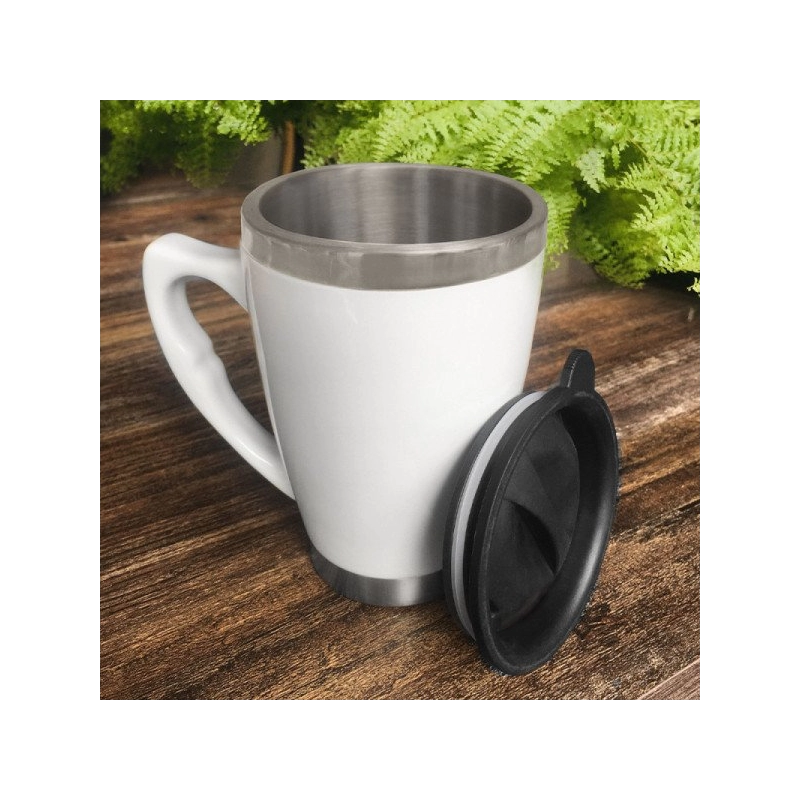 Mug Pocillo de Cerámica, 16 oz, interior acero inoxidable, 13.5 x 9 cmts