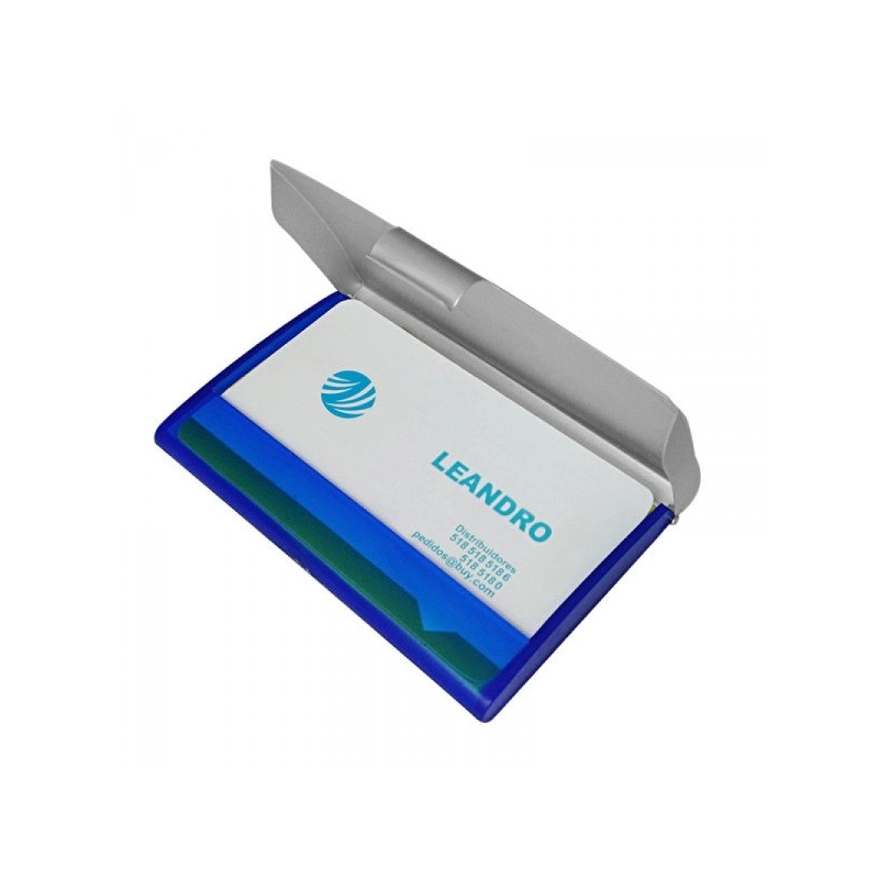 Porta tarjetas en Aluminio con acrílico, 9.8 x 6.4 cmts