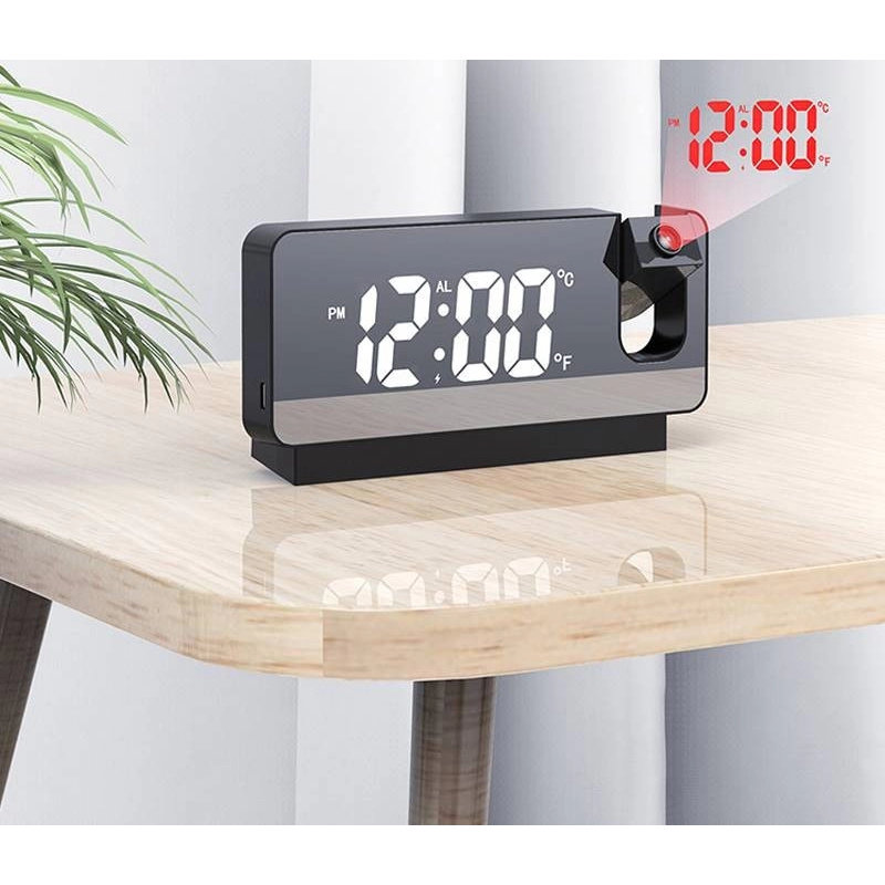 Reloj Alarma, con Espejo, Termostato y Proyección LED de la hora.