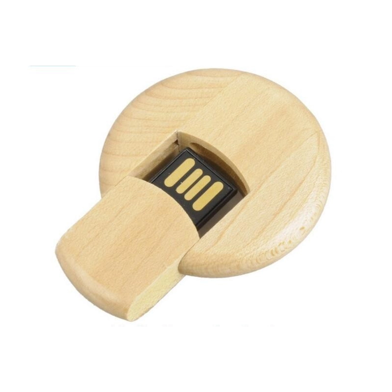 Memoria USB redonda giratoria en madera