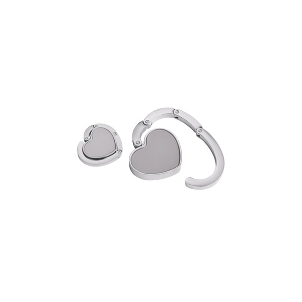 Gancho Porta Carteras plegable metalico forma de corazón, 5 cmts diametro