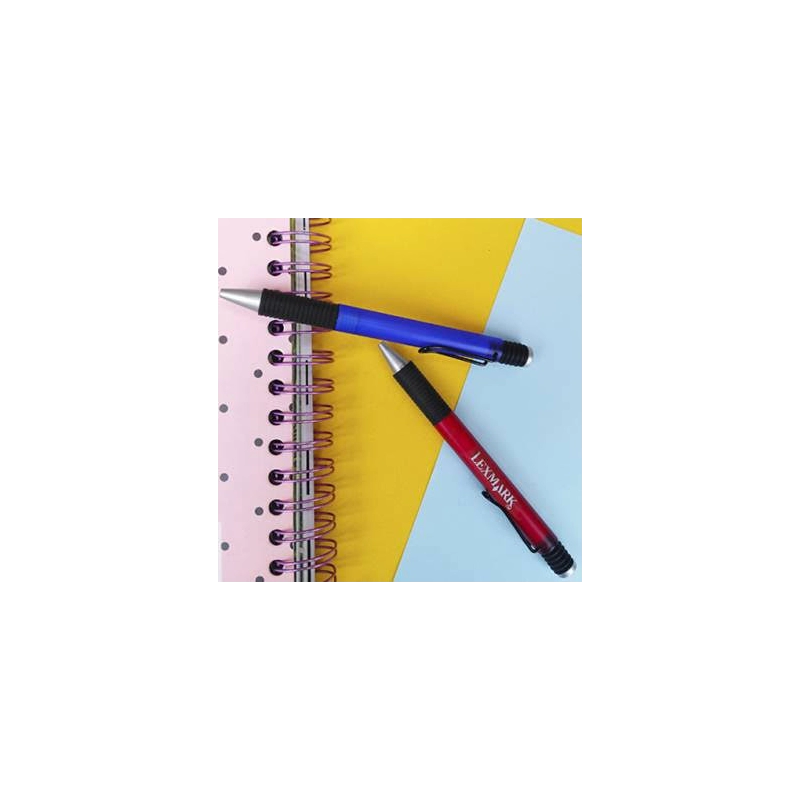 Boligrafo Santana, plastico, clip y rubber de agarre color negro