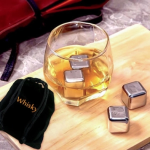 Set Scotch, 2 cubos en acero para enfriar bebidas y su estuche