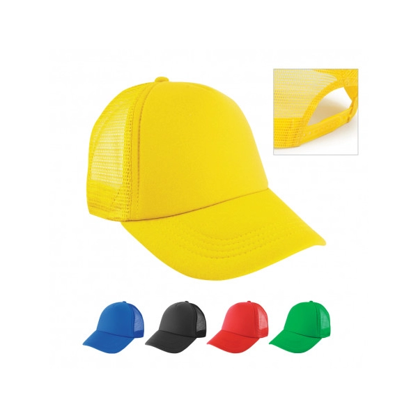 Gorra Ruanda, en Poliester con malla, frente de color, tipo camionero