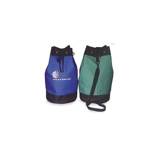 Tula Filadelfia, bicolor, en lona, con reata de colgar, 50 alto y 28 cmts diametro