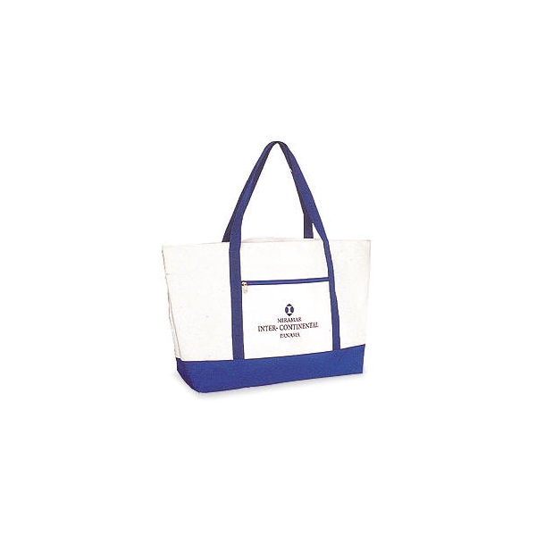 Bolso Florencia, en lona, 41 x 34 x 14 cmts, con zipper y bolsillo frontal