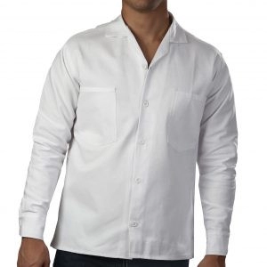 Camisa en tela drill de algodón 100%, manga larga, cuello sport