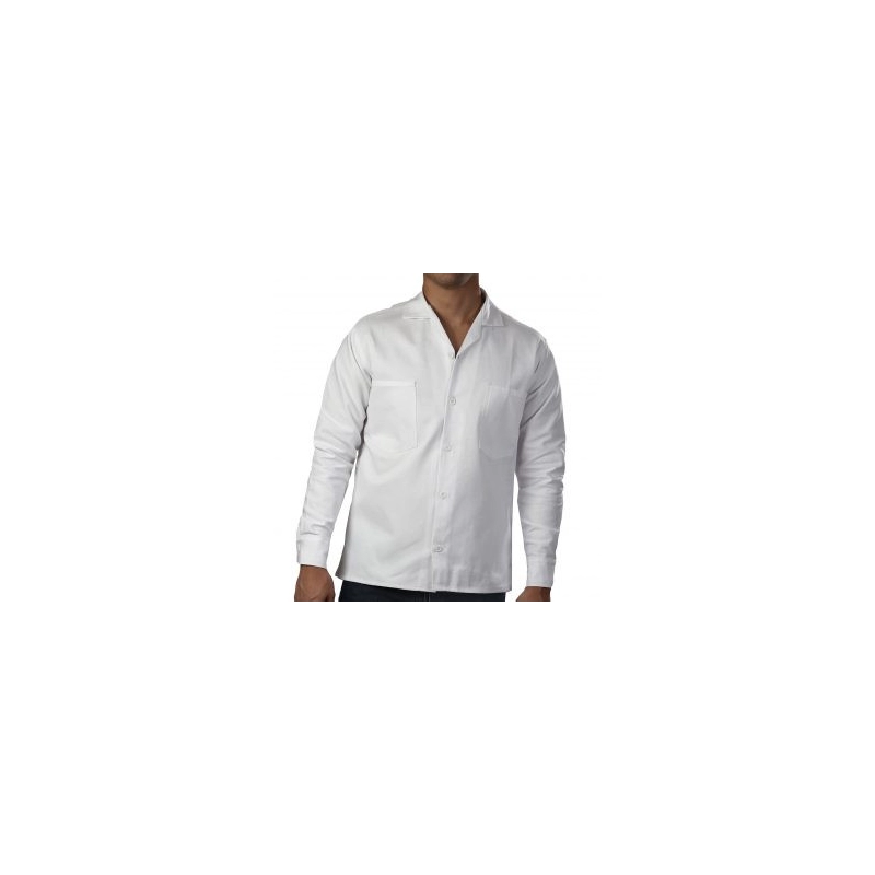 Camisa en tela drill de algodón 100%, manga larga, cuello sport