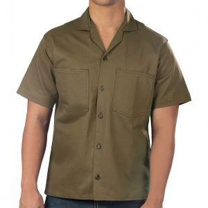 Camisa en tela drill de algodón 100%, manga corta, cuello sport