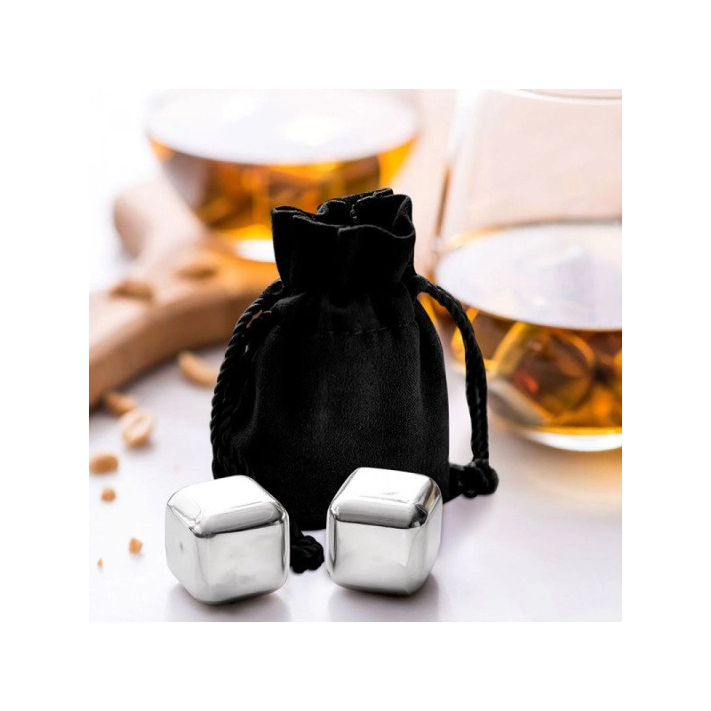 Set Scotch, 2 cubos en acero para enfriar bebidas y su estuche