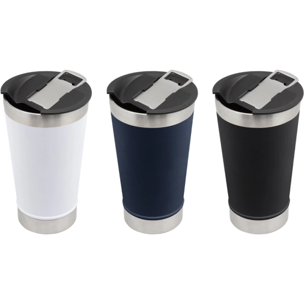 Mug Doble Pared en acero tapa plastica, 500 ml, de 7.5 x 17 cmts