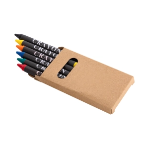 Set de 6 mini crayones de colores, en caja, tamaño 5 x 9 x 0.9 cmts